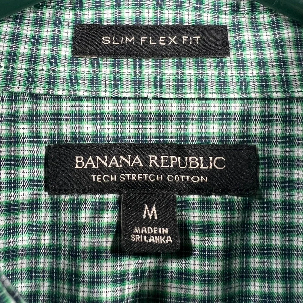 Banana Republic Shirt Mens Medium Green Check Long Sleeve Button Up Slim Flex